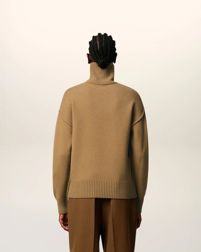 Ami Pull Marron Col Cheminée En Laine - CAMEL NOIR