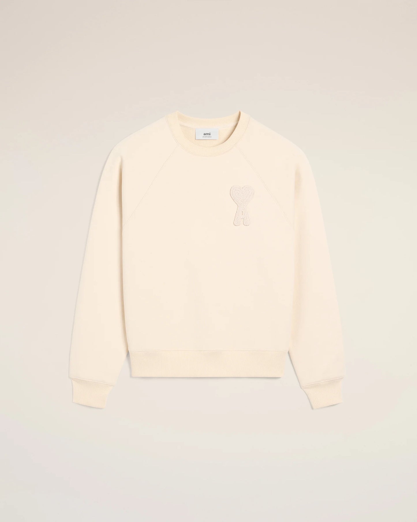 Ami Sweatshirt Beige Patch En Coton Blanc Crème