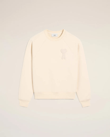 Ami Sweatshirt Beige Patch En Coton Blanc Crème