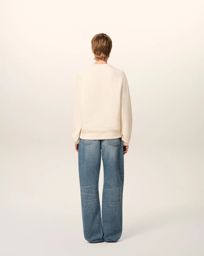 Ami Sweatshirt Beige Patch En Coton Blanc Crème