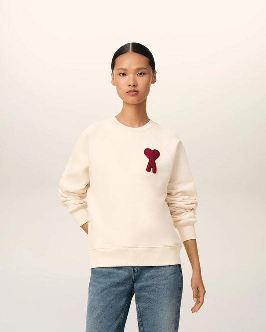 Ami Sweatshirt Beige Patch En Coton - Blanc Creme