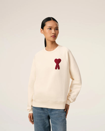 Ami Sweatshirt Beige Patch En Coton - Blanc Creme
