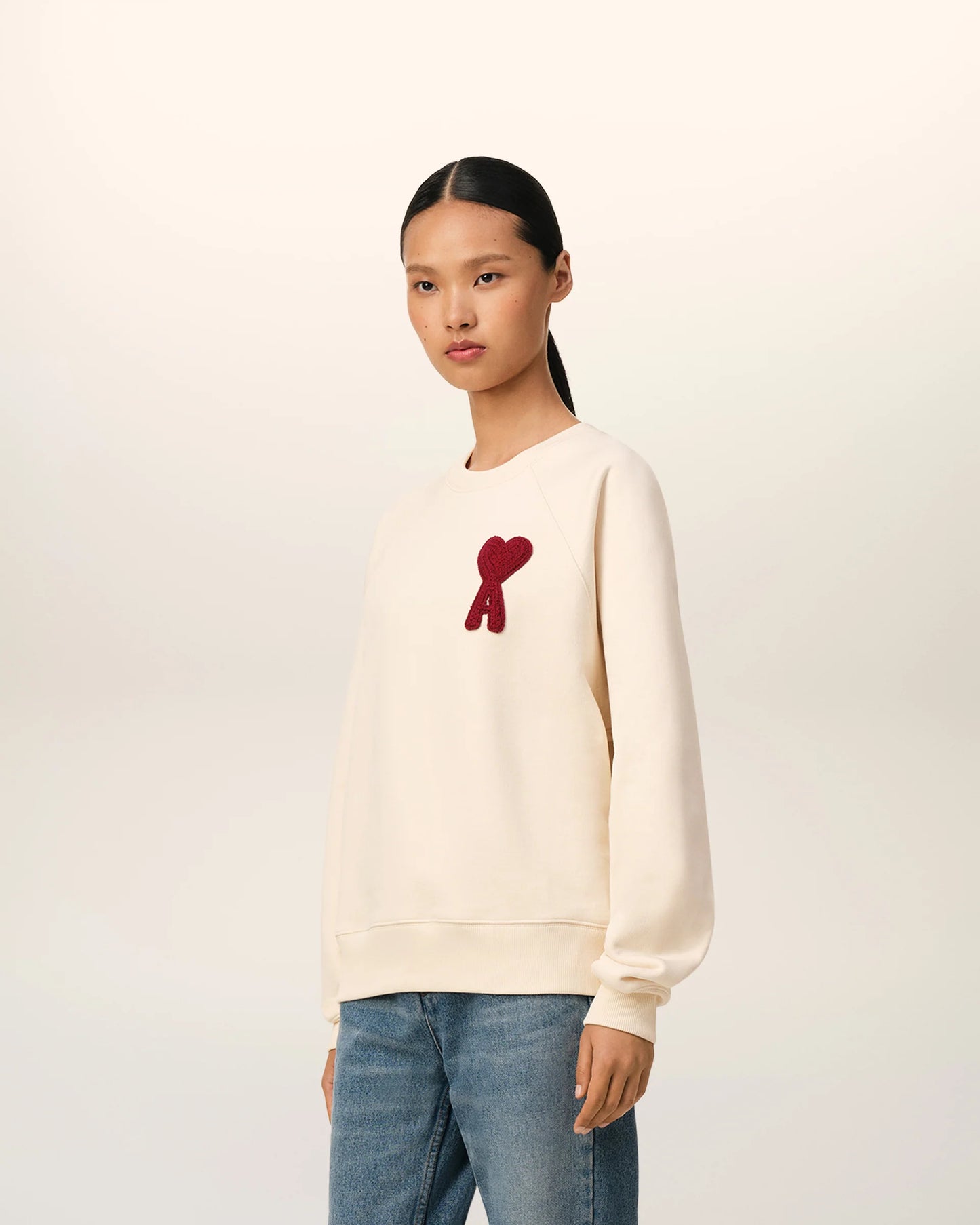 Ami Sweatshirt Beige Patch En Coton - Blanc Creme