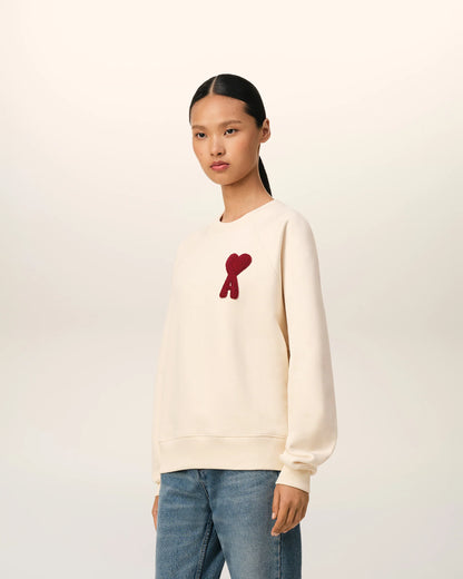 Ami Sweatshirt Beige Patch En Coton - Blanc Creme