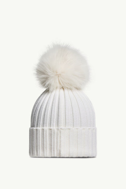 Moncler Bonnet avec pompon en Blanc