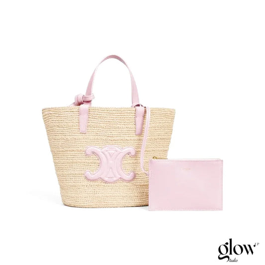 Céline - Classic Panier petit modèle Souple Raphia et veau Pink