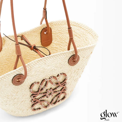 Loewe - Petit panier Anagram en palmier Iraca et cuir de veau Natural Tan