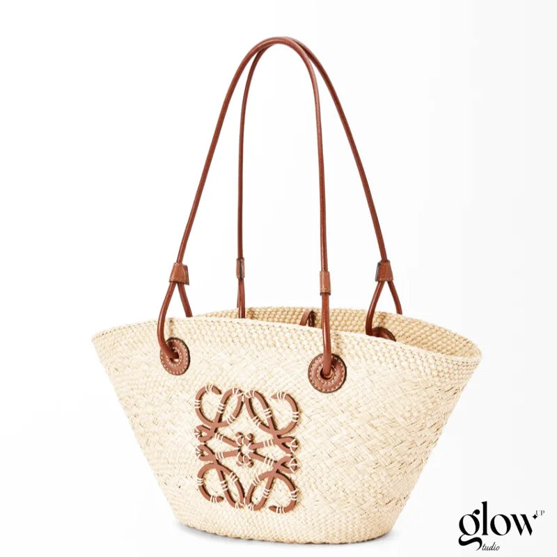 Loewe - Petit panier Anagram en palmier Iraca et cuir de veau Natural Tan