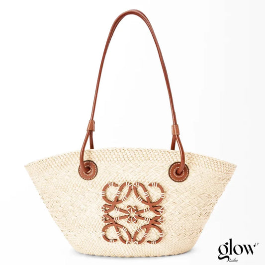 Loewe - Petit panier Anagram en palmier Iraca et cuir de veau Natural Tan