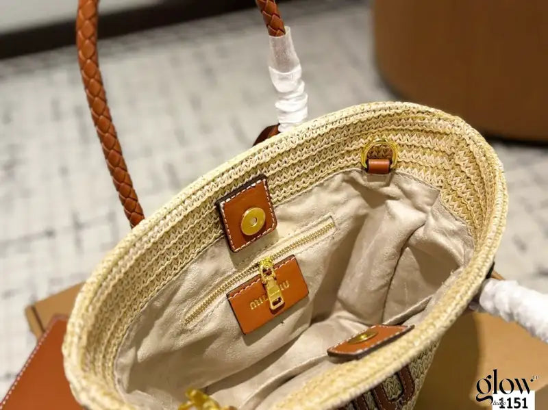 Miu miu - Grand shopping bag en raphia et cuir