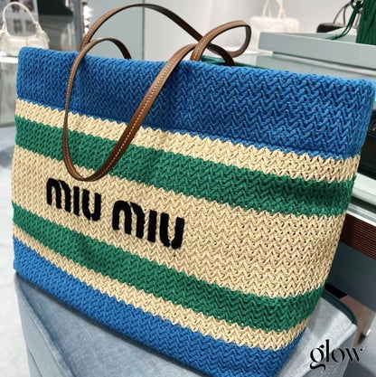 Miumiu - Raffia-effect woven tote bag